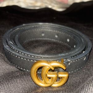 Gucci Black Leather Belt with Gold GG Emblem